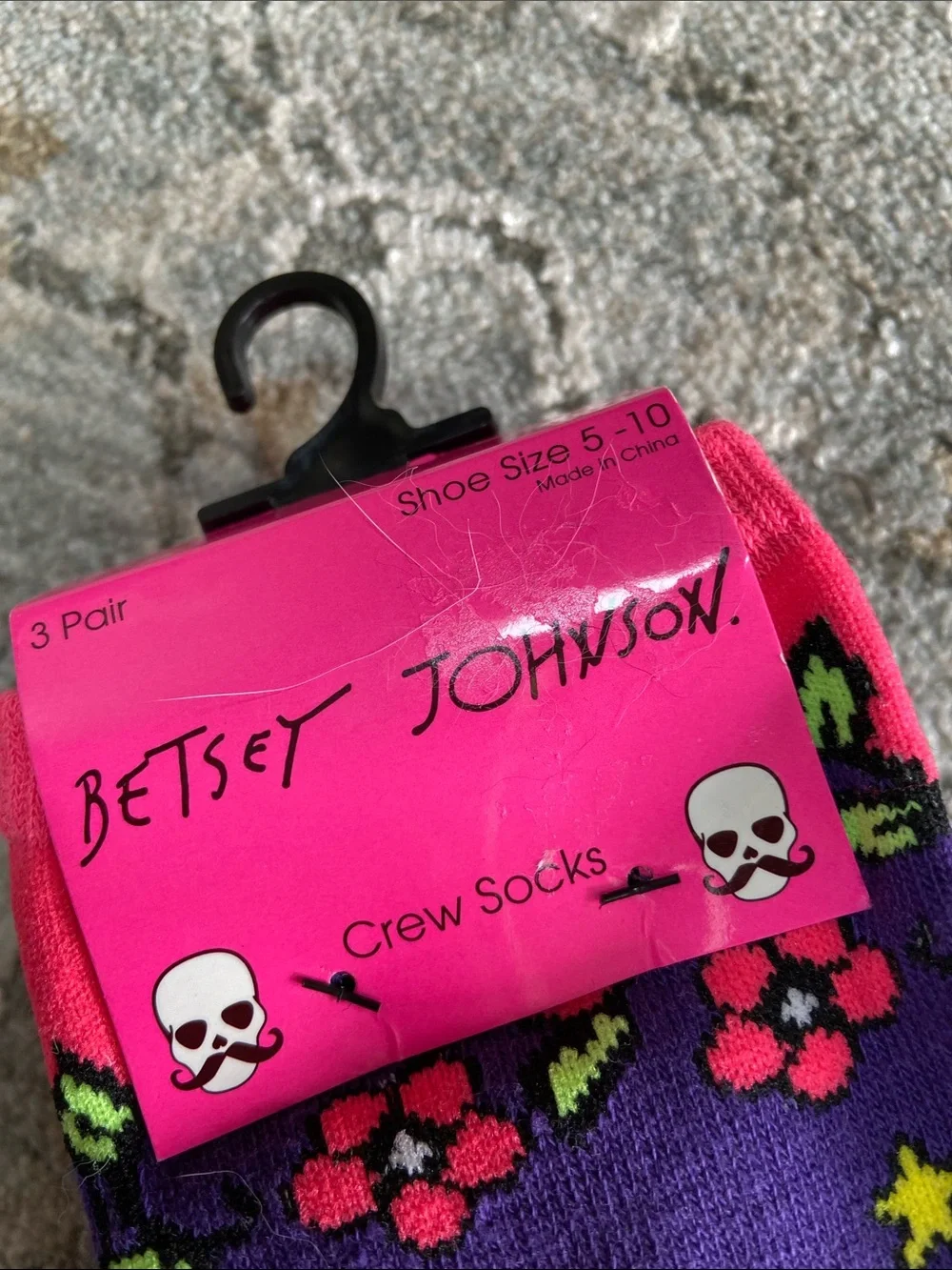 Betsey Johnson 3 Pairs Sugar Skull Crew Socks